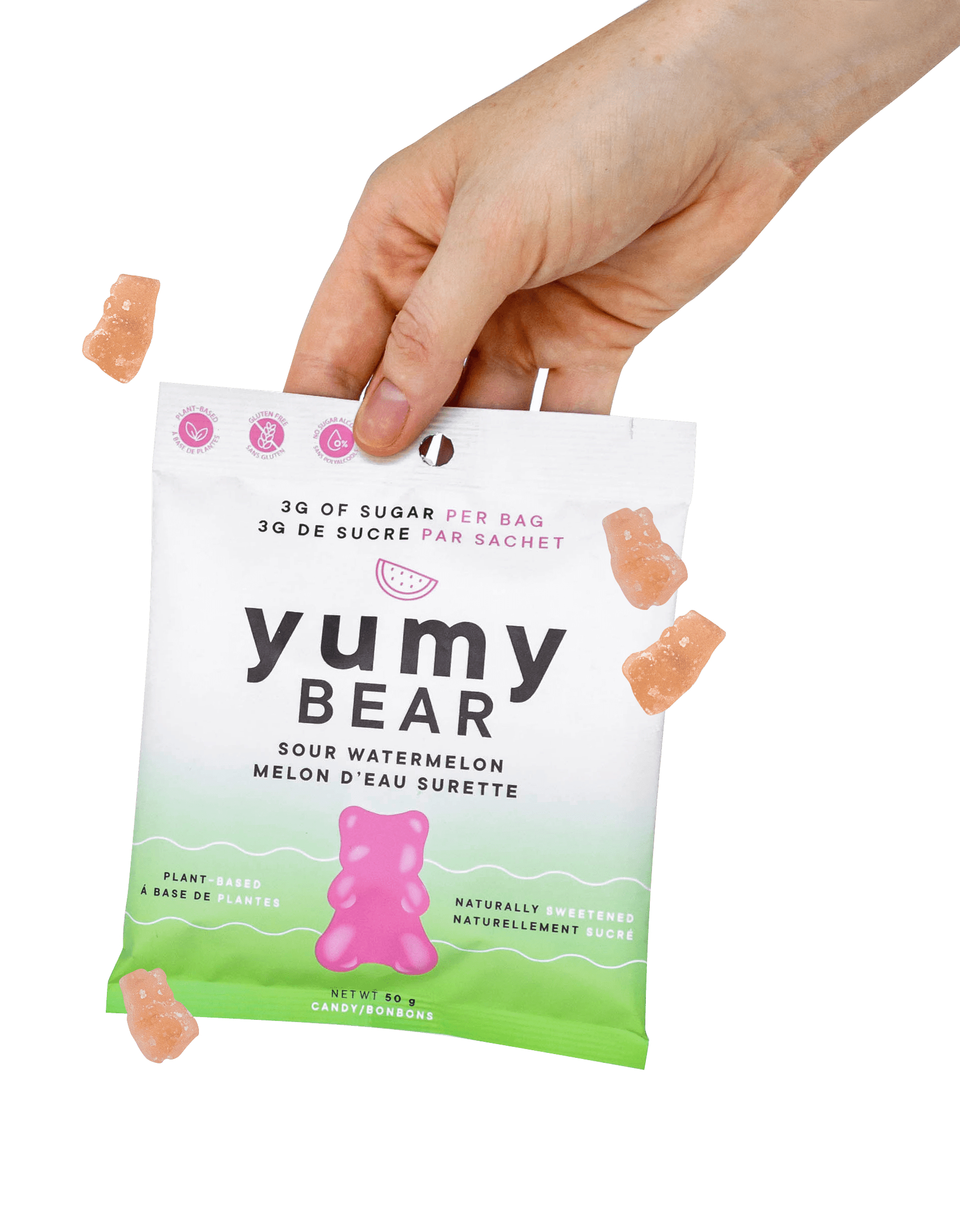 Hand Holding Plant-Based, Low Sugar Candy Pack